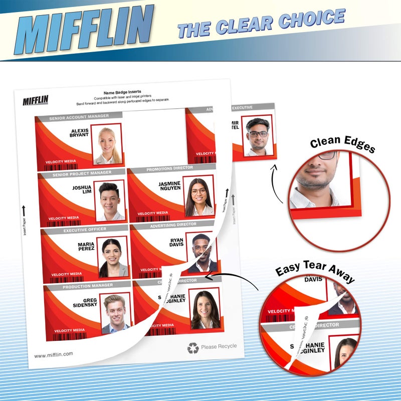 Mifflin-USA Name Badge Inserts, 2.25x3.5" or 3.5x2.25" Badge Inserts (120 Cardstock Refills, 15 Sheets), Compatible with Inkjet, Laser Printer, and Printable Badge Inserts - Image 2